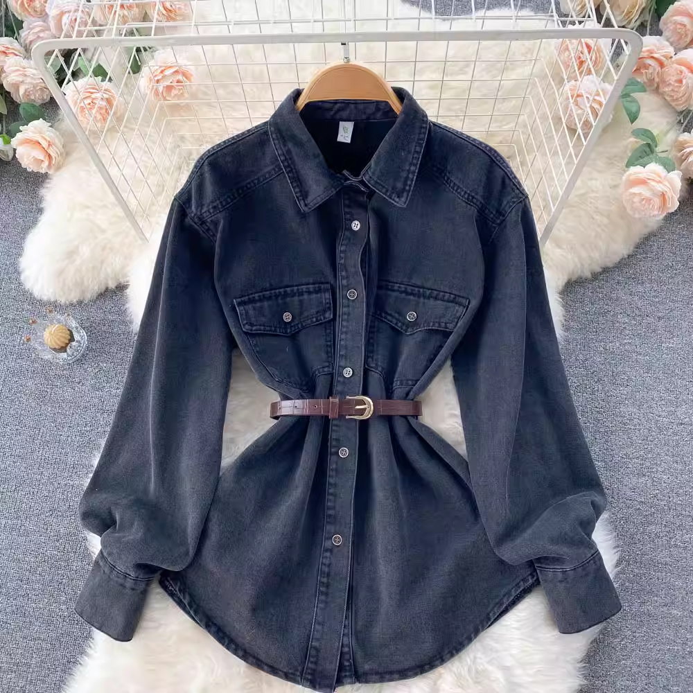 New fashionable button design lapel long-sleeved blouses for autumn and winter YM549