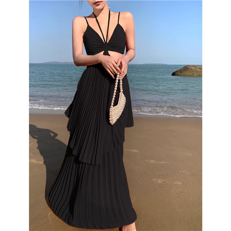 A-line V Neck Tiered Maxi Dress YM1052