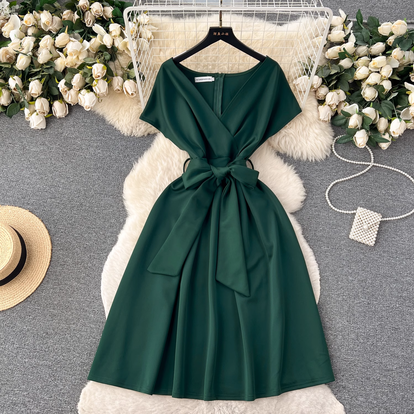 Summer bow tie waist chic dress YM491