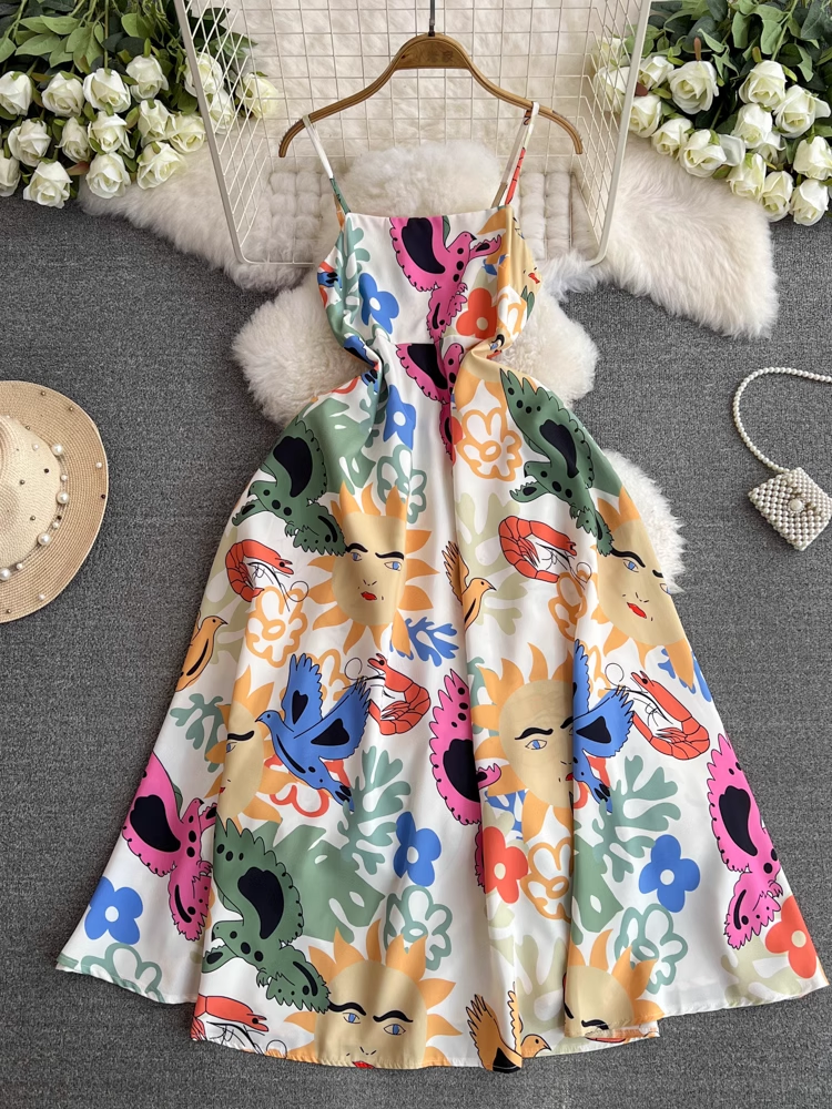 women's summer printed suspender dress  YM1420