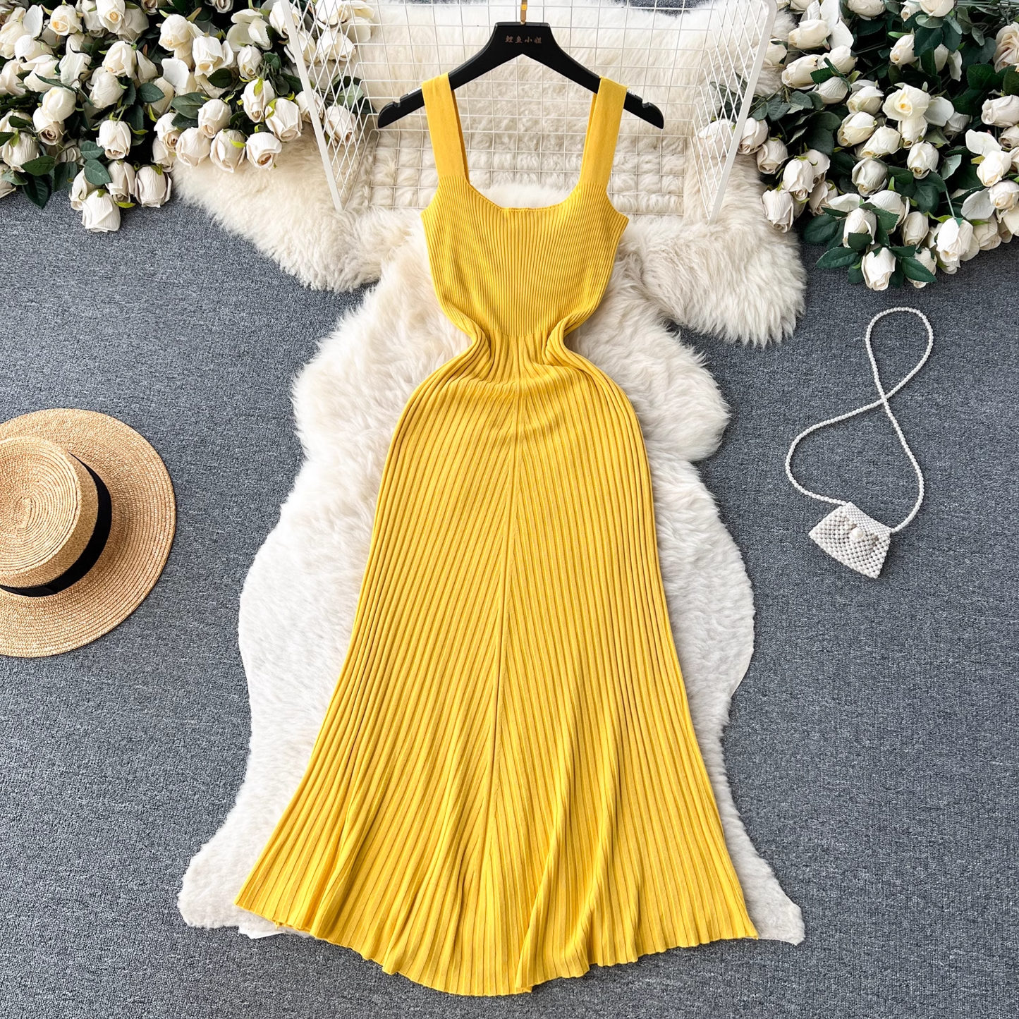 Retro knitted suspender dress women's casual dress YM311