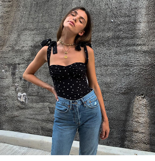 Polka Dot Print Top ,YM03