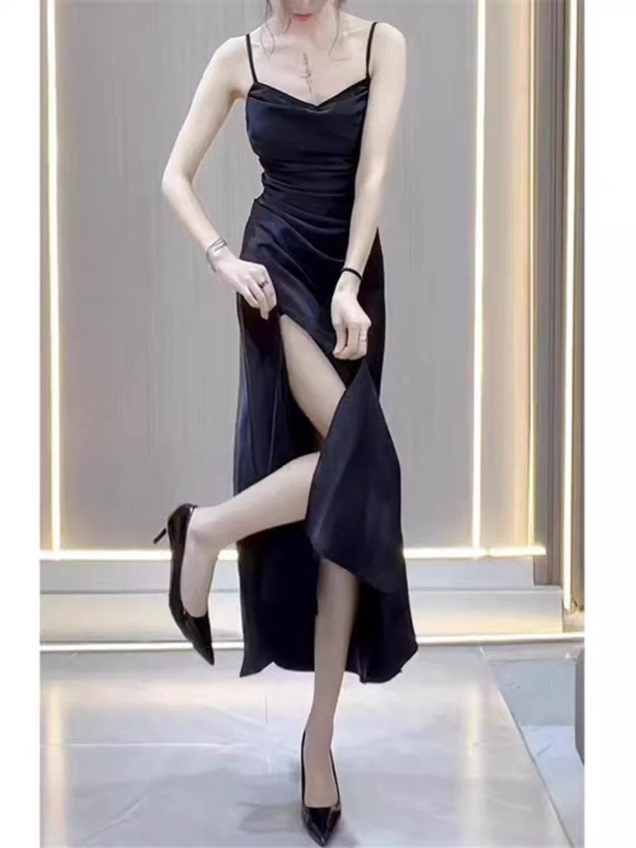 Sexy Black Spaghetti Straps Dress  YM1485