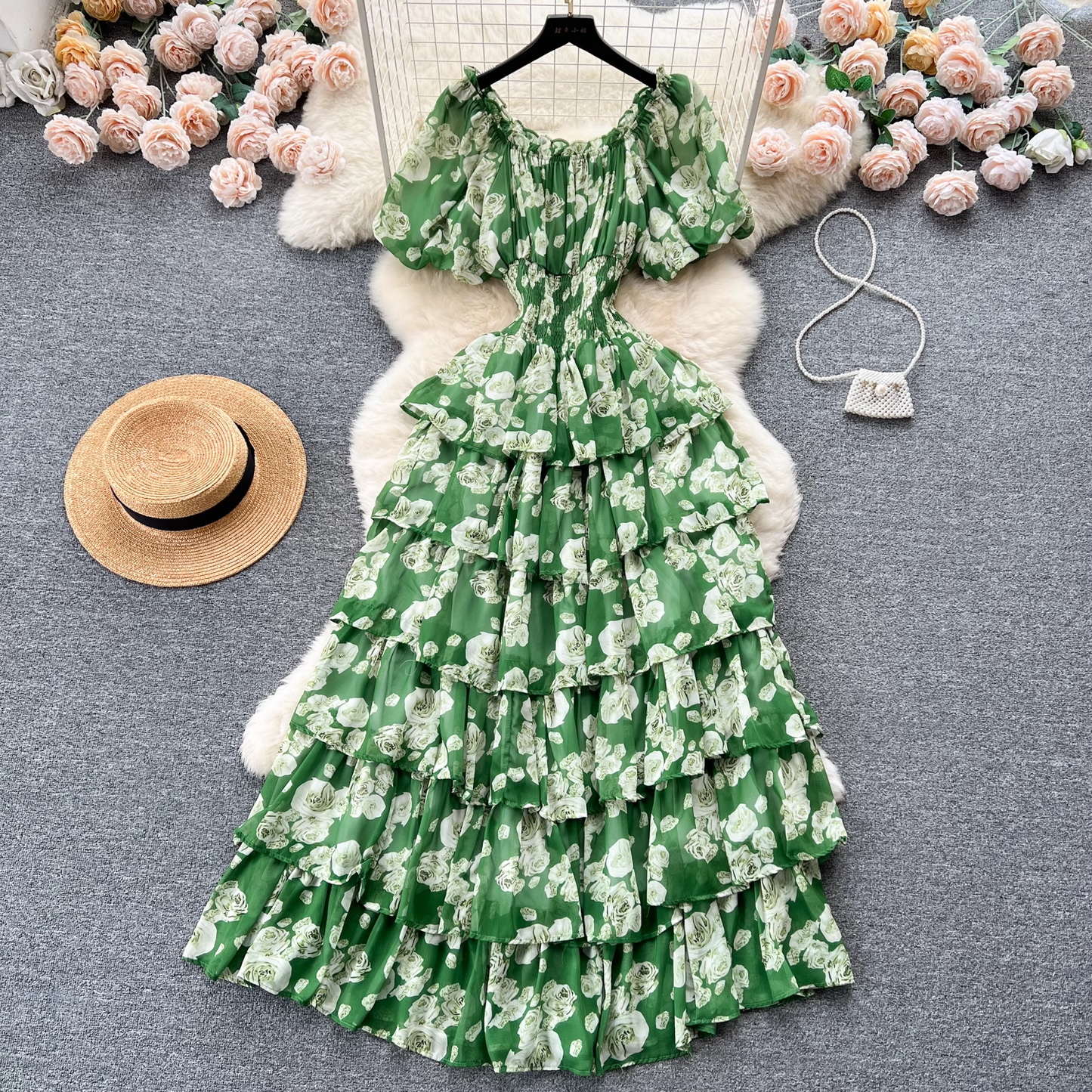 women's summer floral dress with puff sleeves YM448