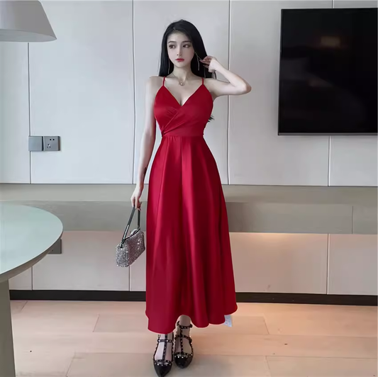 Red Backless Summer Dress   YM1495