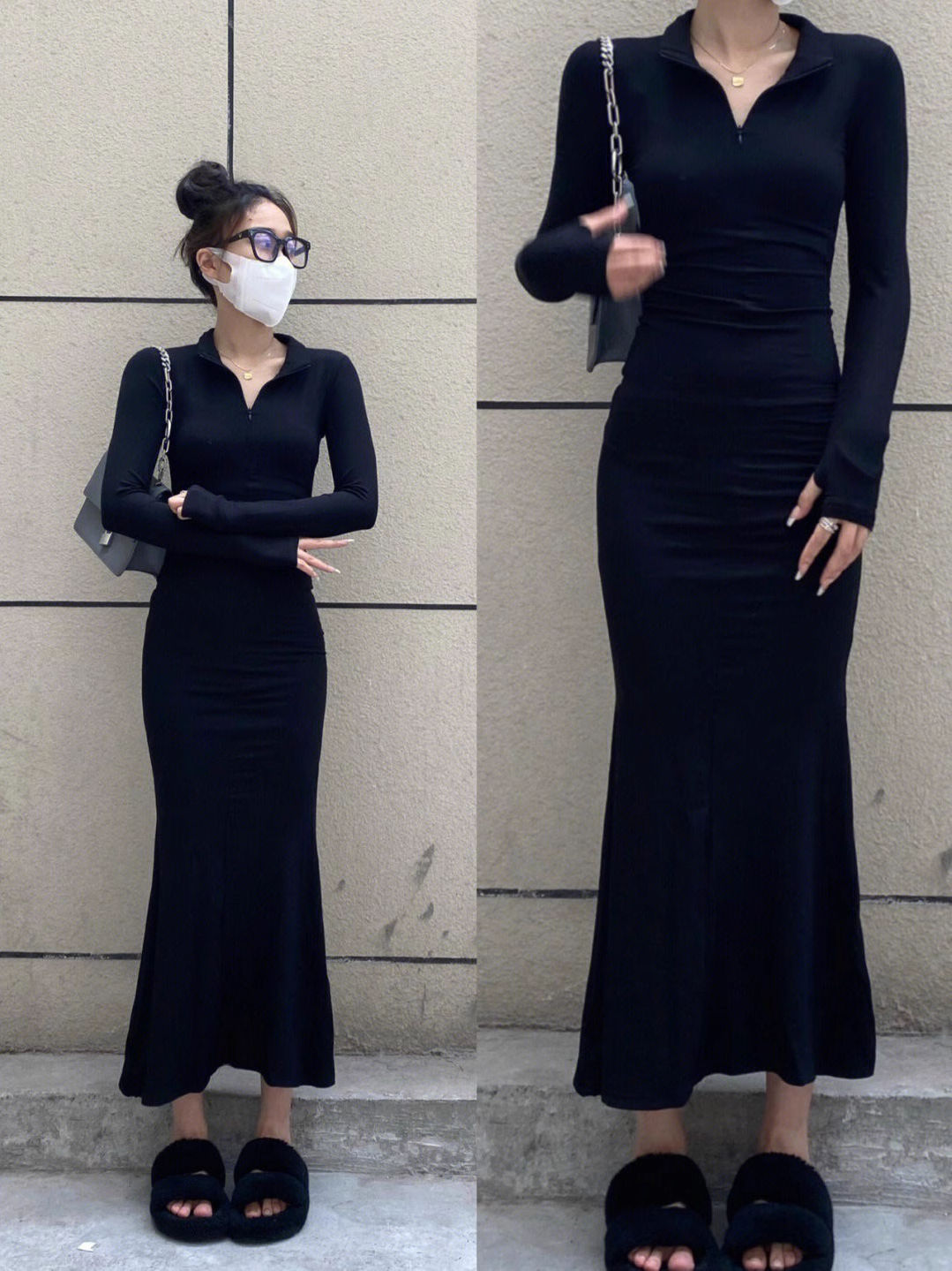 Black Long Sleeve Mermaid Dress  YM803