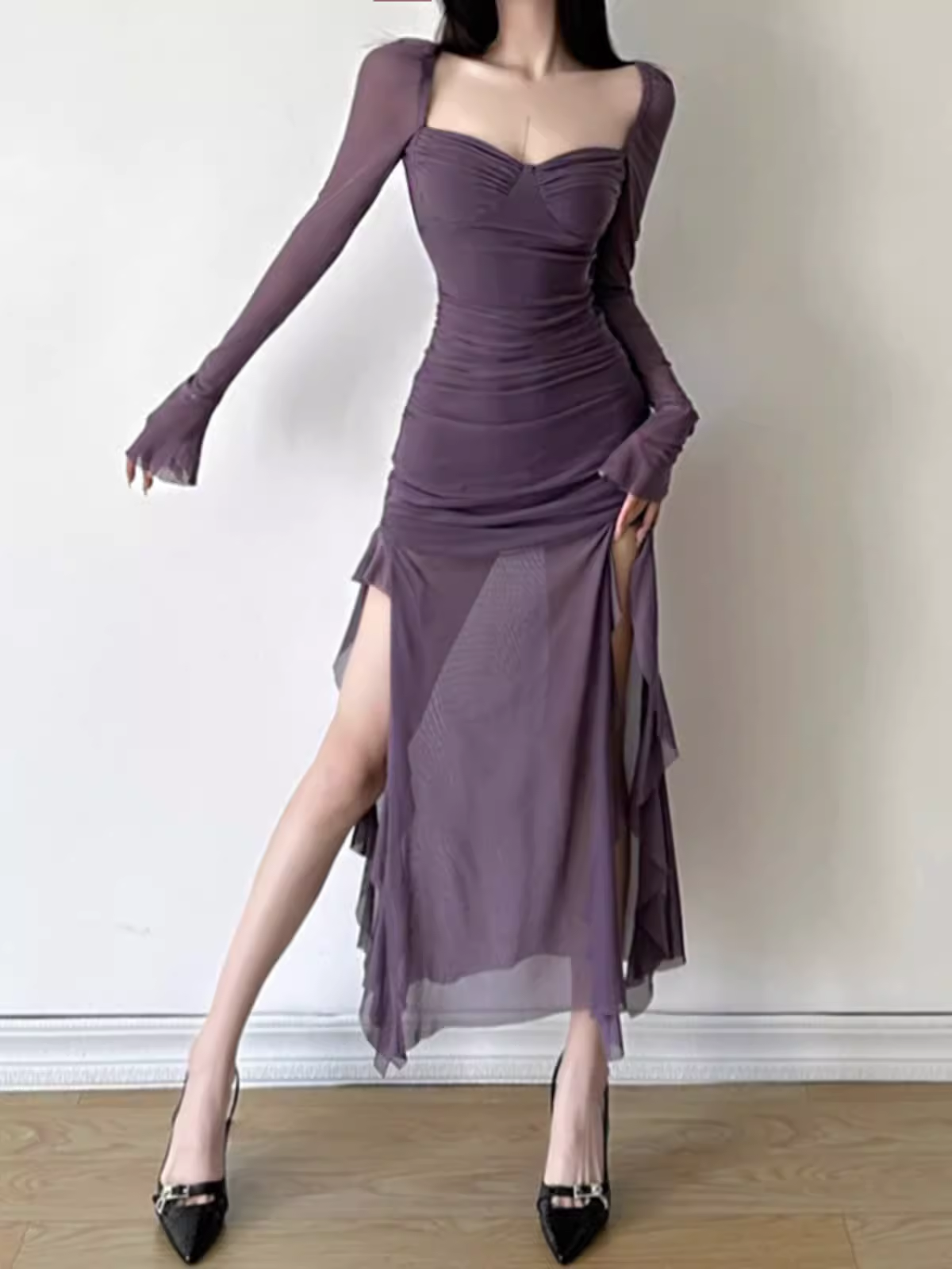 Purple irregular long dress YM1337