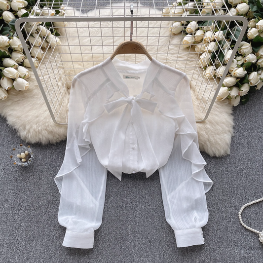 Ruffled long sleeves women's blouses YM605