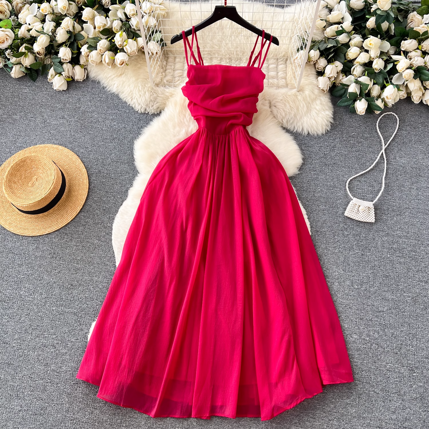 Red A-line Summer Dress  YM327