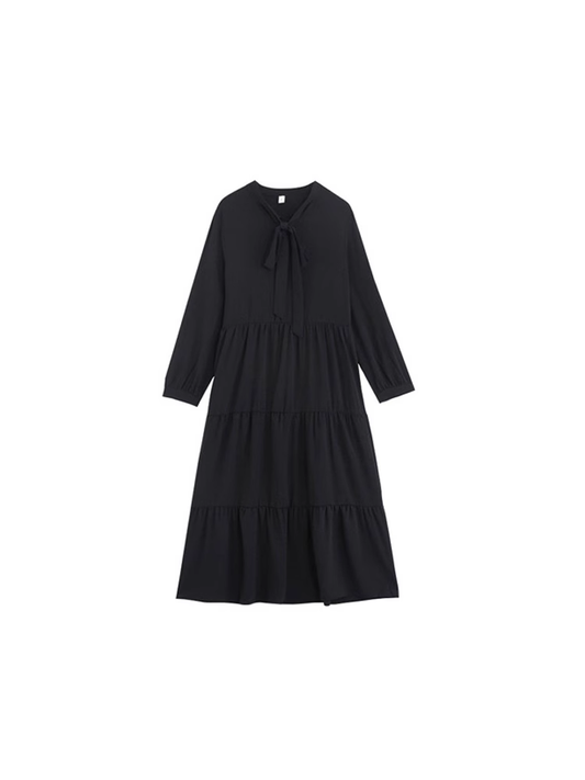 Women's autumn long chiffon long sleeve black dress YM723