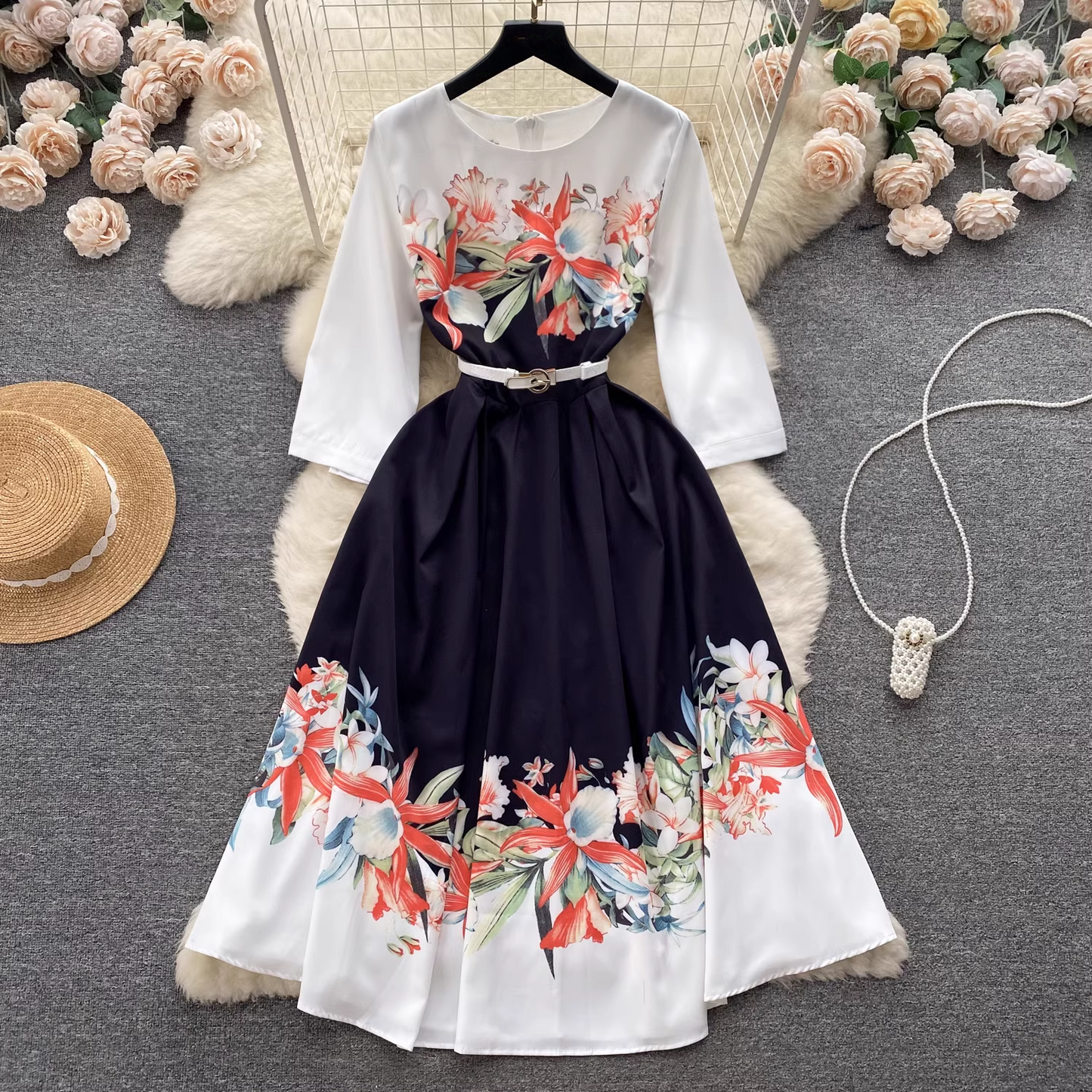 women's summer printed five quarter sleeve dress YM331