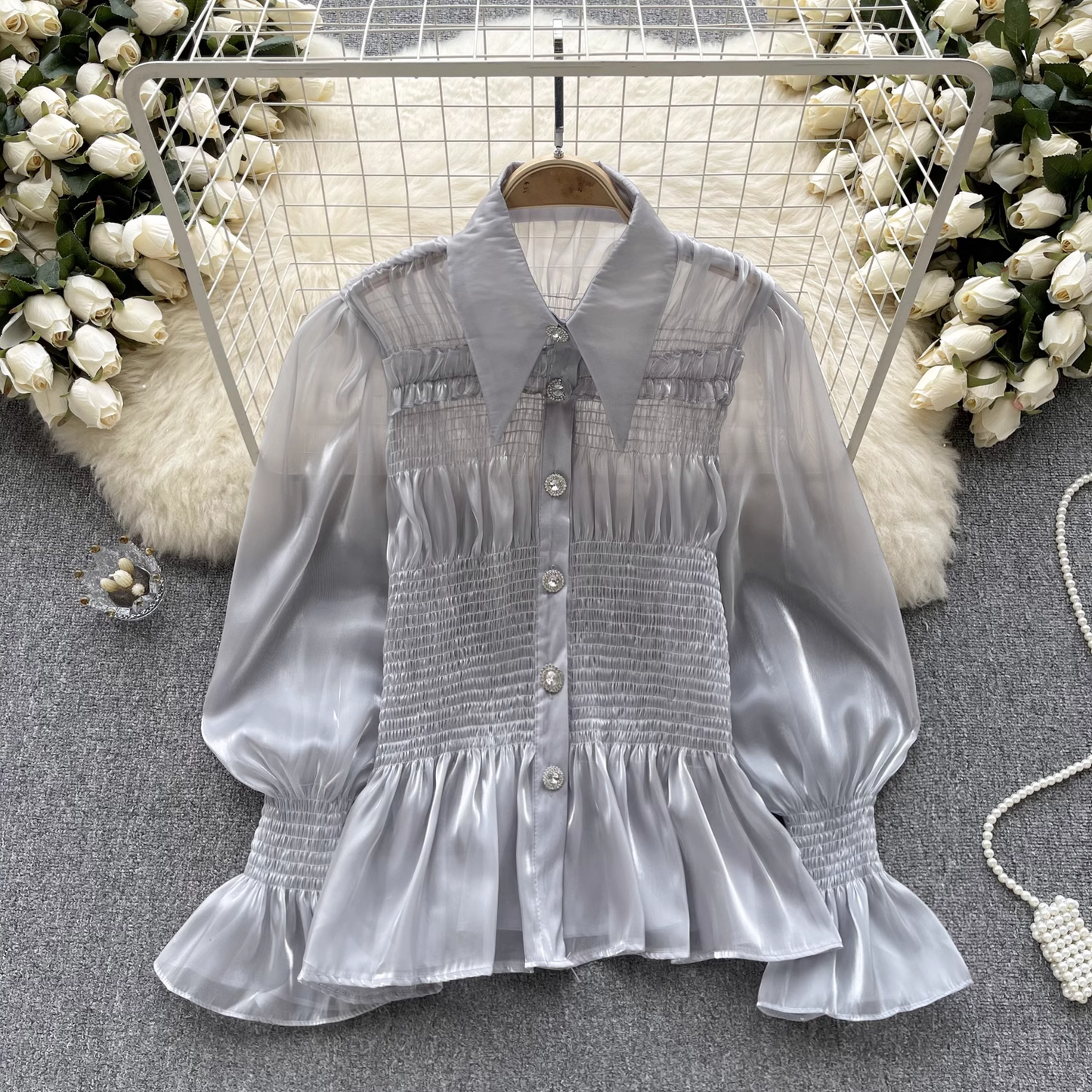 Women's short ruffled puff sleeve blouses YM567