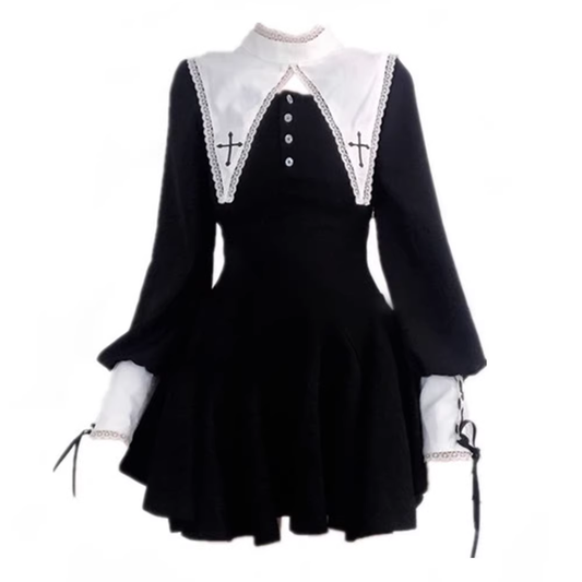 Gothic nun dress halloween little black dress YM691