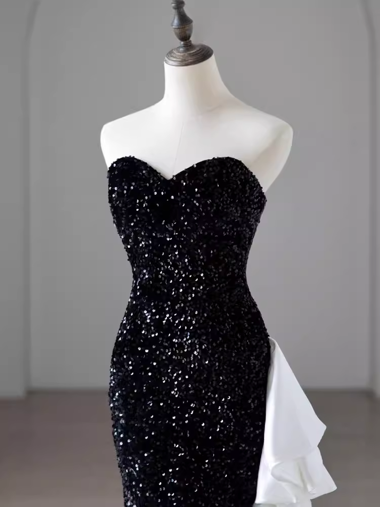 Black evening gown sequined mermaid dress YM1476