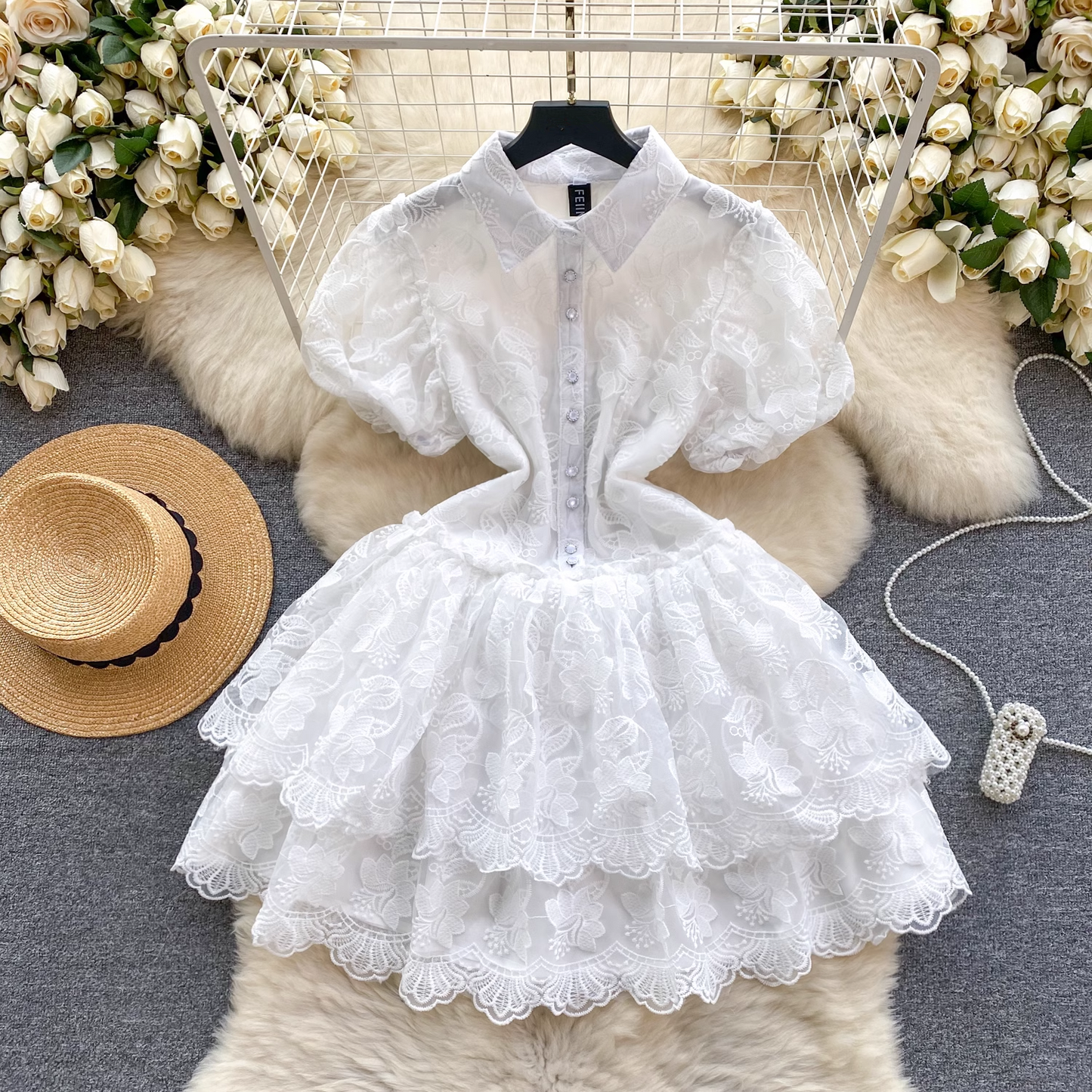 Embroidered princess dress with sweet ruffles and temperament dress for women YM1204