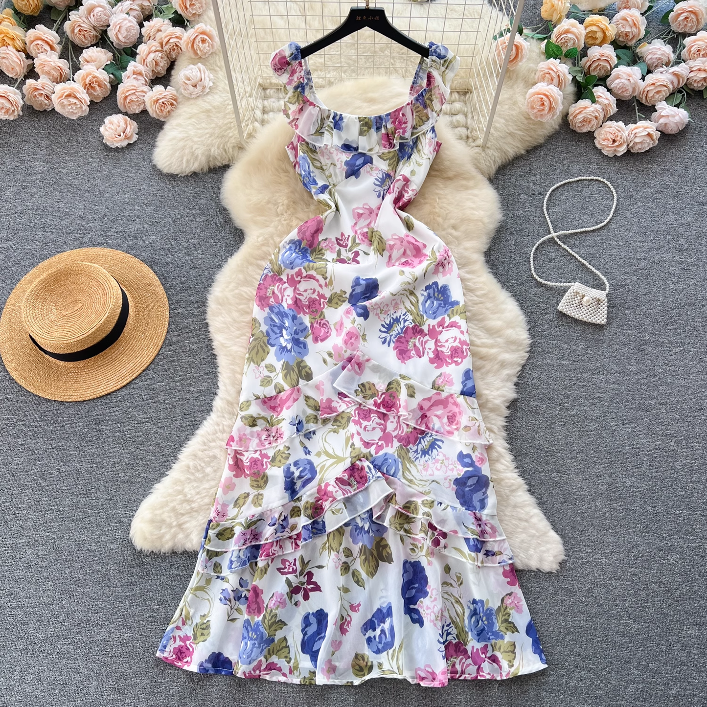 women's summer floral ruffled dress YM350