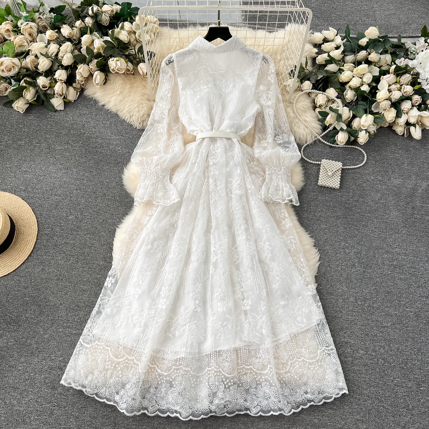 Retro palace style long lace dress YM1140