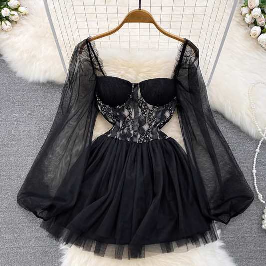 Black A-line Tulle Dress , YM235