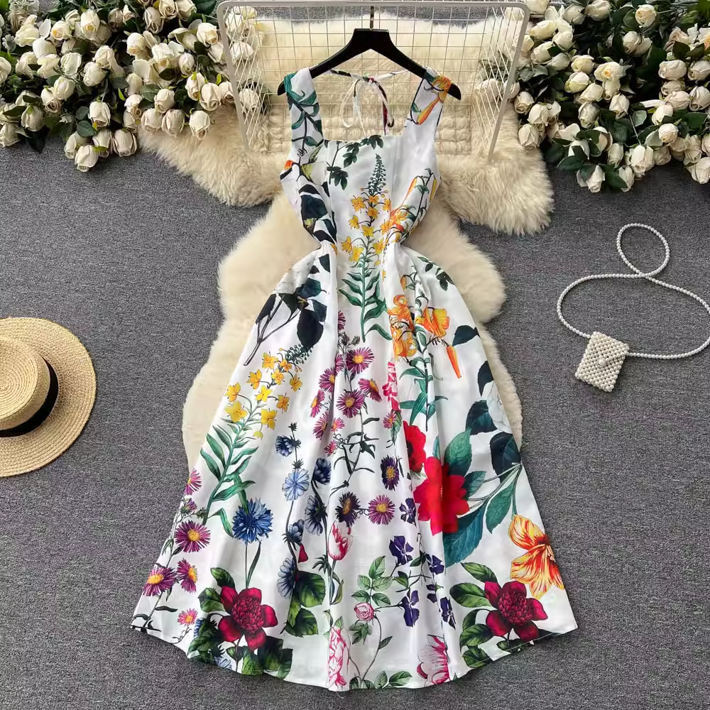 women's summer printed square neck dress  YM1194