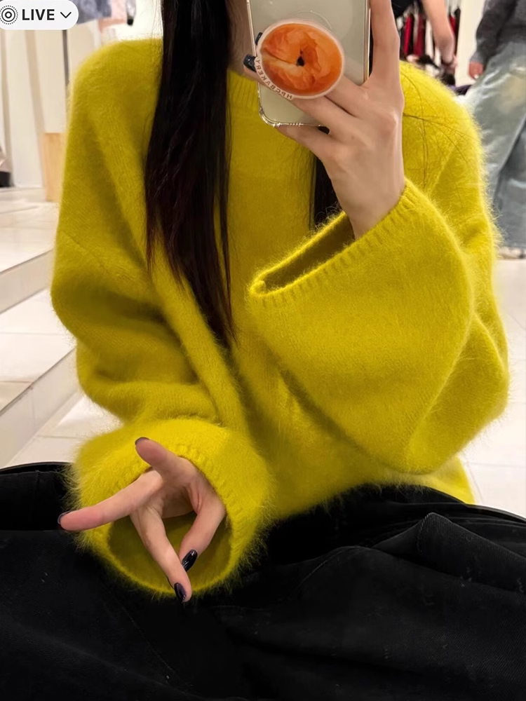 Women's yellow loose knit sweater YM1891