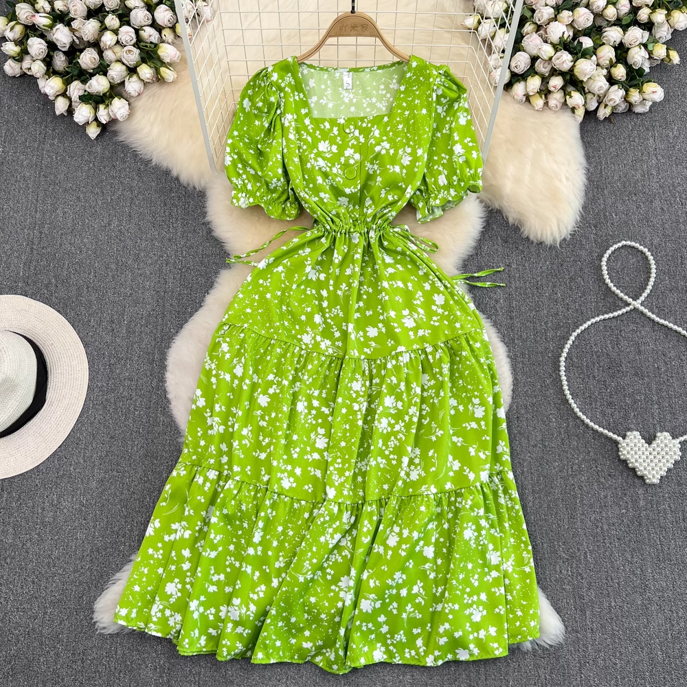 Square collar puff sleeve summer new fluffy princess dress, YM246