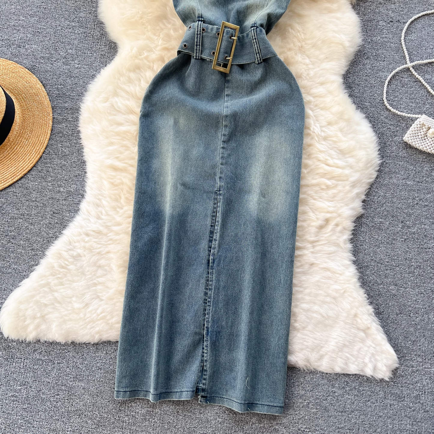 Retro strapless denim dress YM318