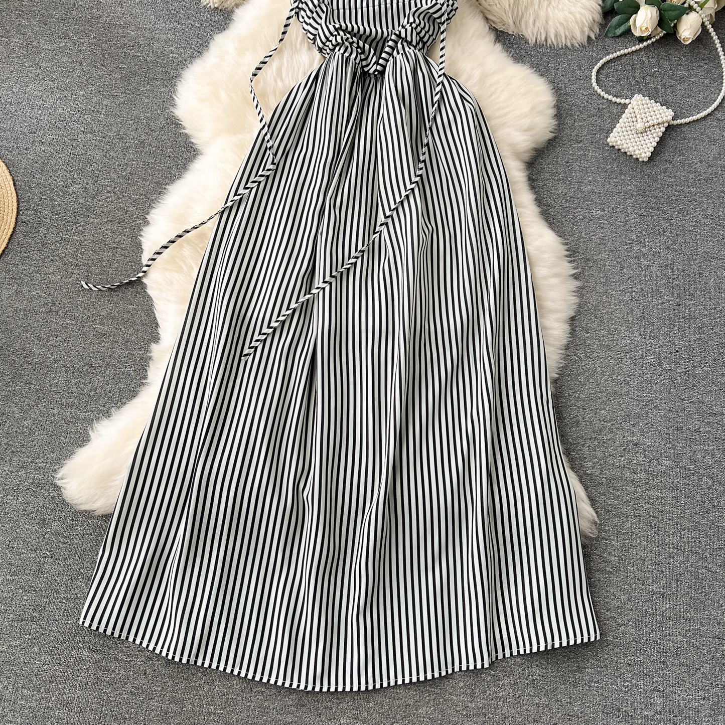 women's long striped suspender dress YM1196