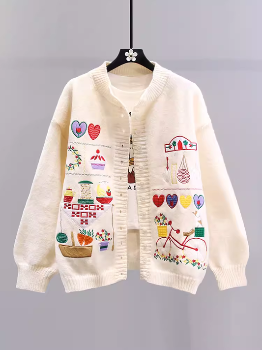 women's retro embroidered sweater jacket YM660