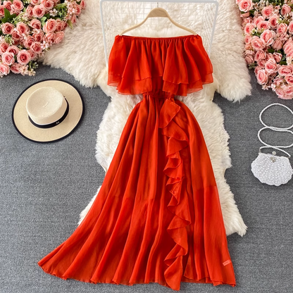 summer off shoulder chiffon dress ,YM182