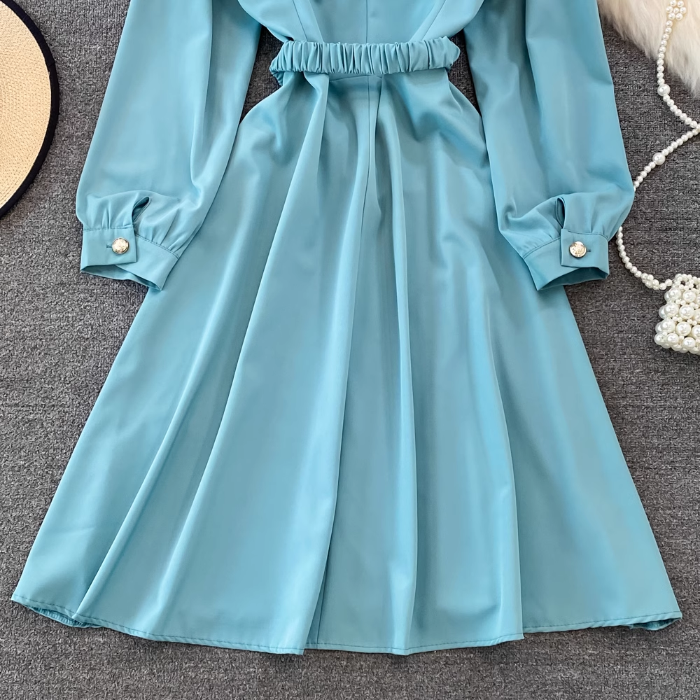 Vintage Bubble Long Sleeve Suit Collar A-Line Maxi Dress, YM239