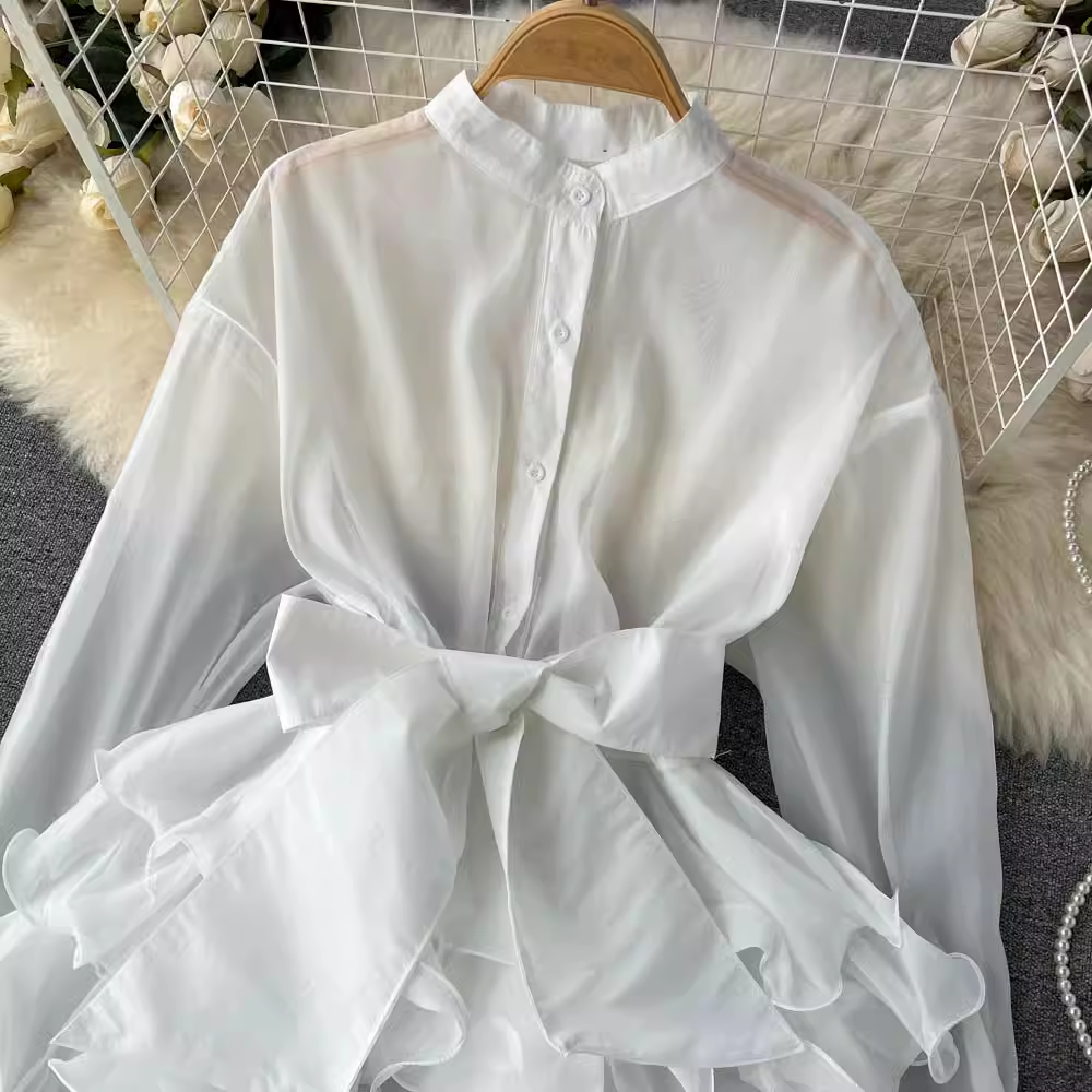 New style ruffled western style high-end design bow tie blouses ,YM140