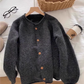 Dark Grey Crewneck Rolled Hem Knit Cardigan YM1877