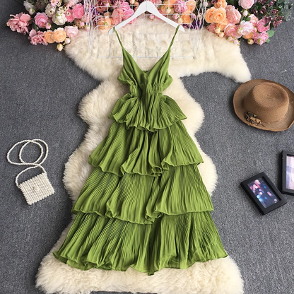 women's summer suspender pleated dress YM524