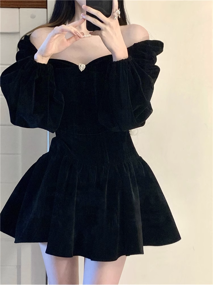 women's black velvet dress autumn and winter YM720