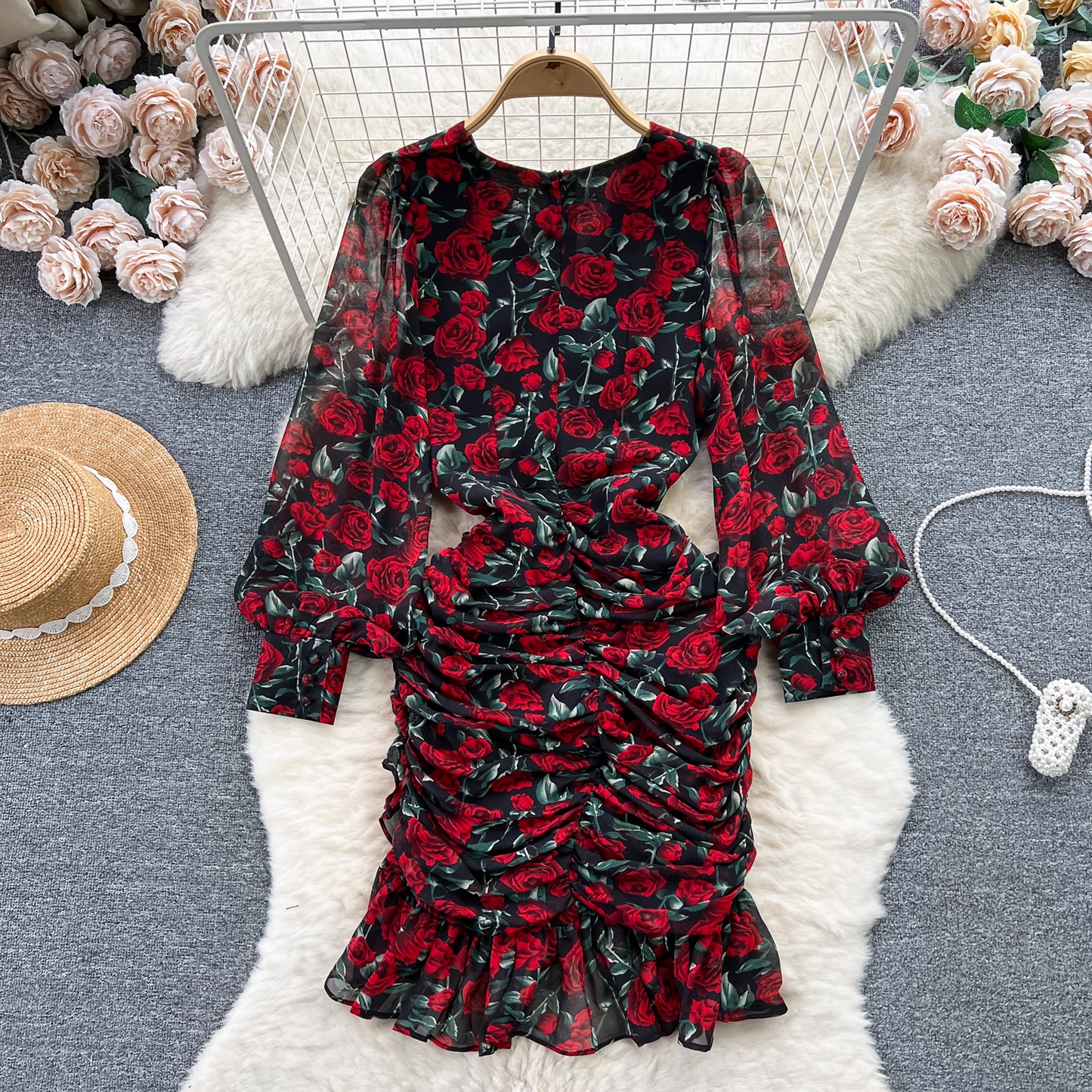 Ruffle chiffon floral dress  YM1250