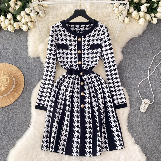 A-line round neck long sleeves dress YM622