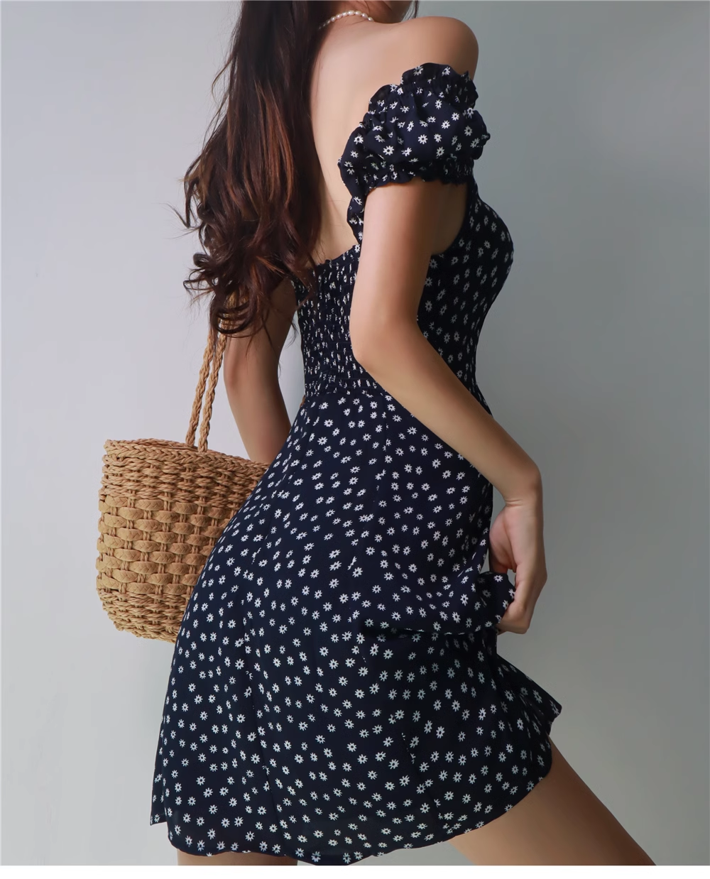 Retro Sexy Navy Blue Floral A-line Dress  YM473