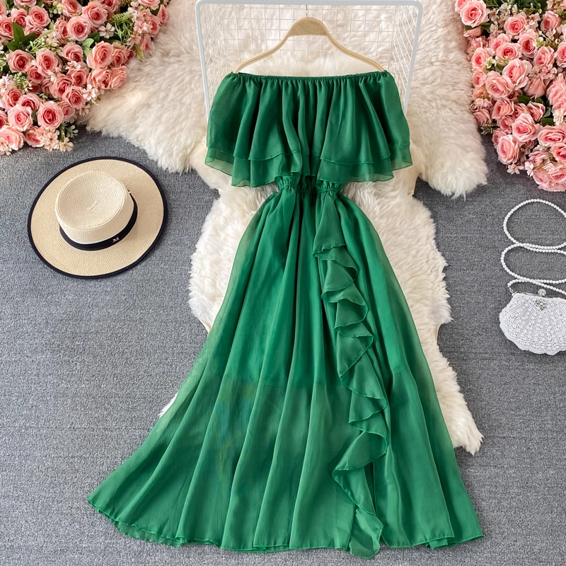 summer off shoulder chiffon dress ,YM182