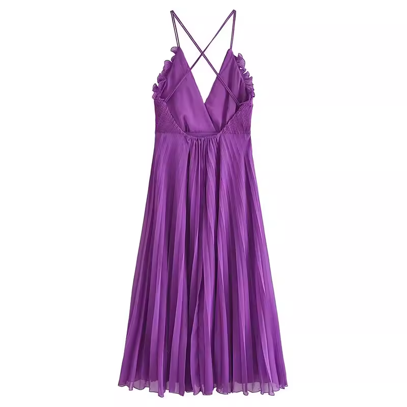 Purple V-neck suspender dress  YM1376