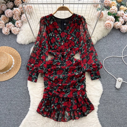 Ruffle chiffon floral dress  YM1250