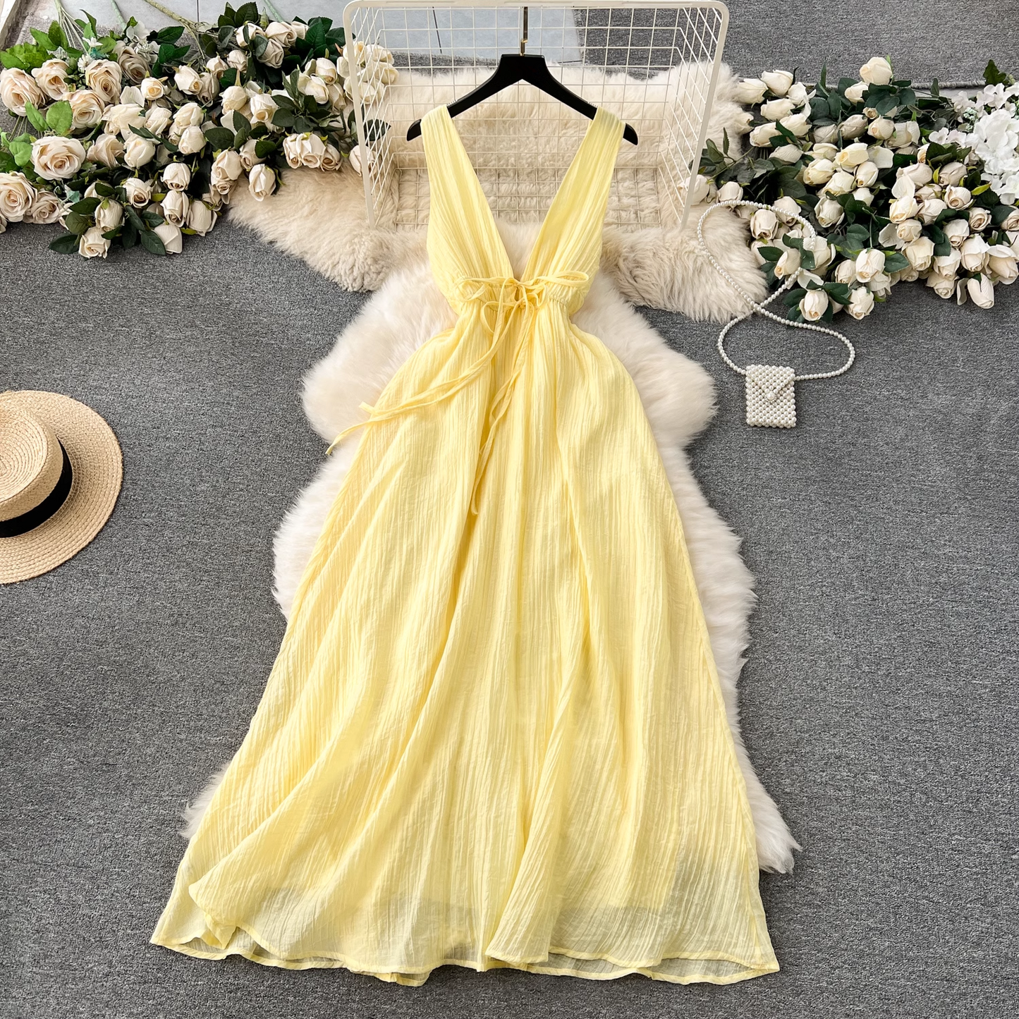 Sexy deep V-neck long sleeveless dress for women YM1138