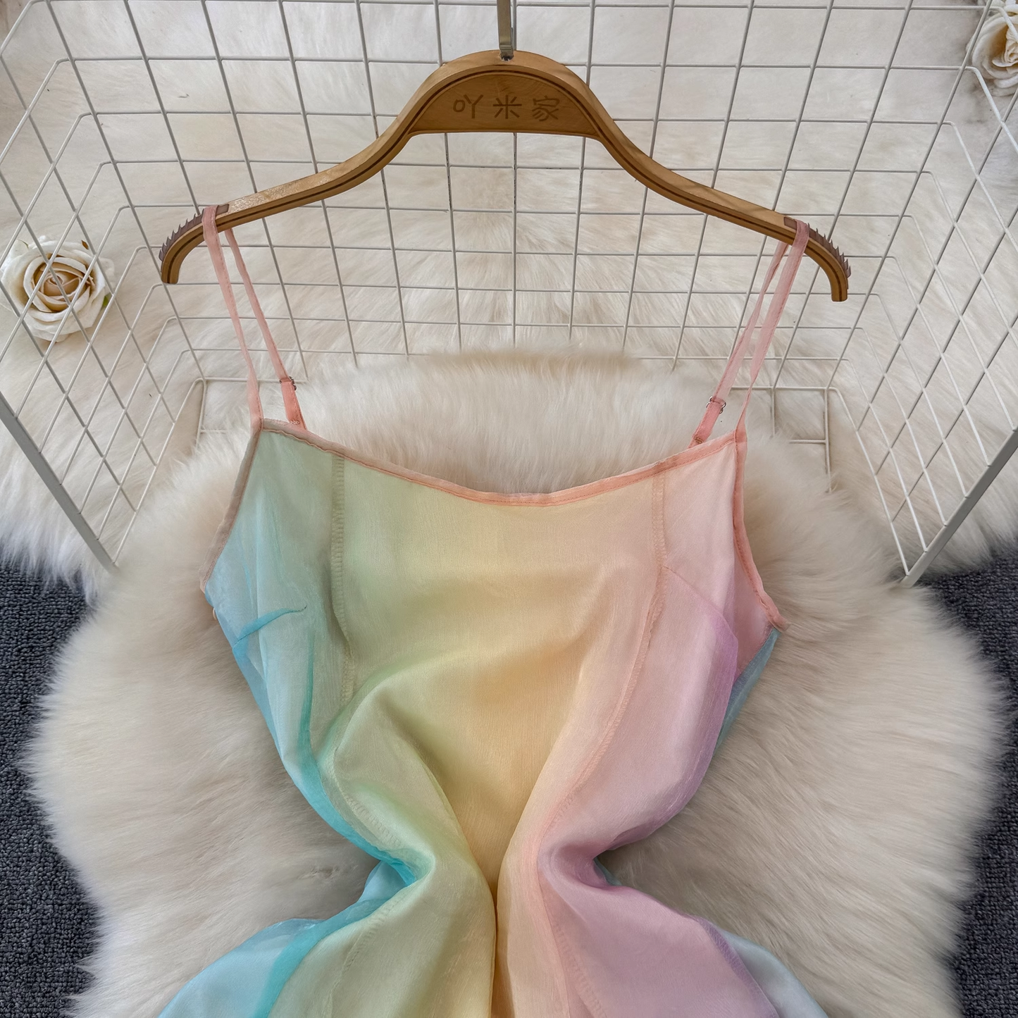 women's summer rainbow gradient suspender dress  YM1423