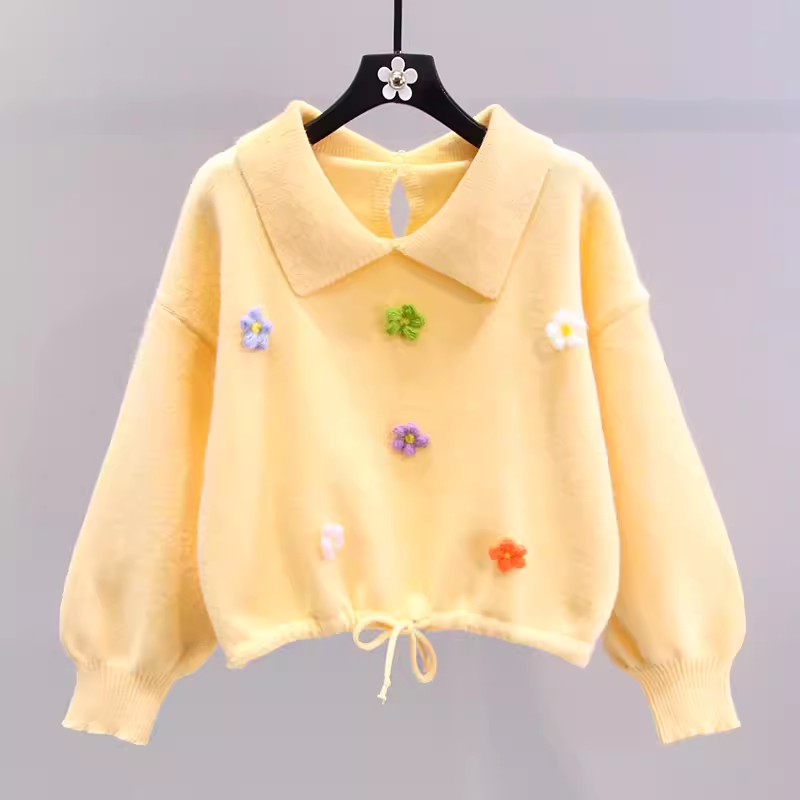 Baby doll collar three-dimensional flower sweater YM672