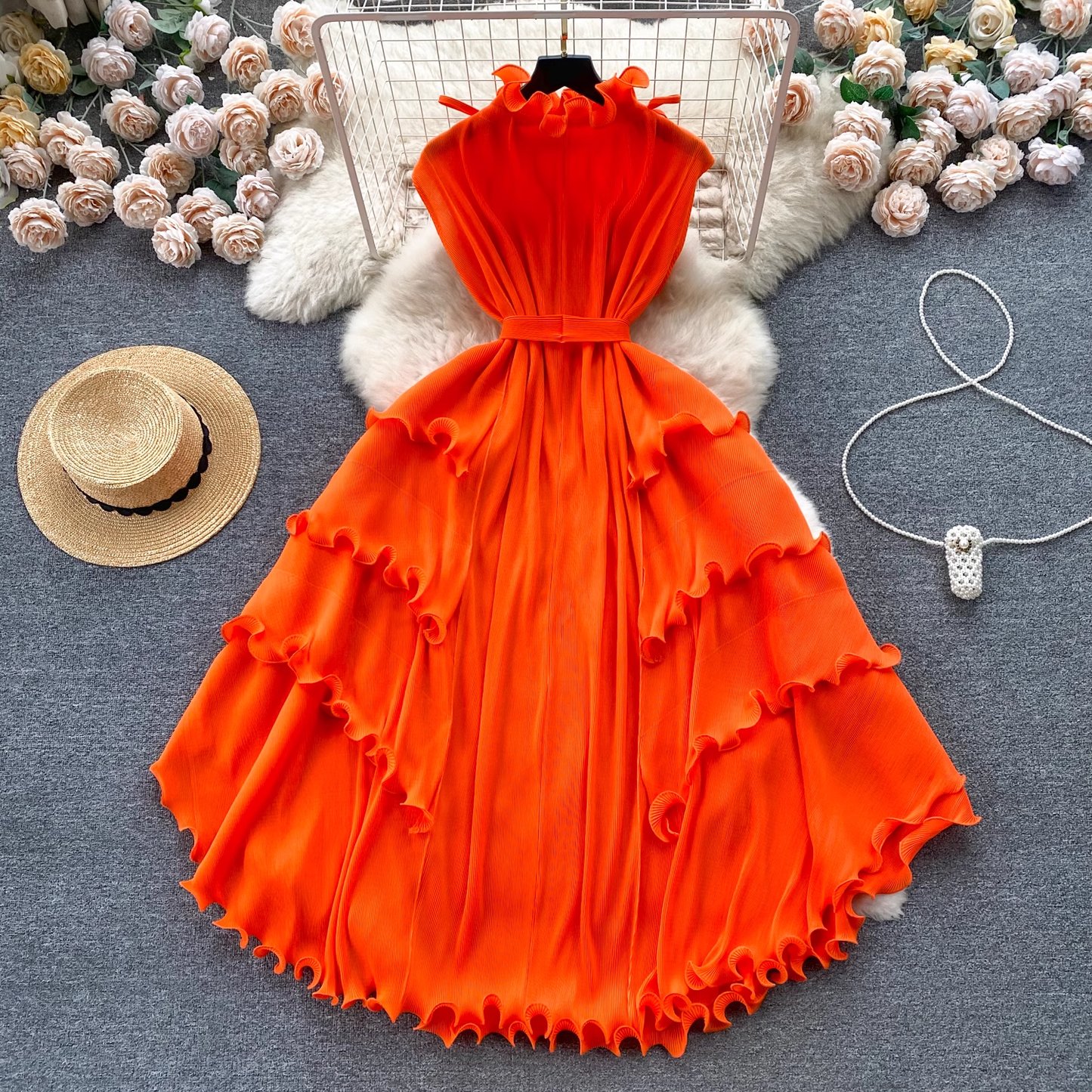 Summer orange chiffon dress YM1143