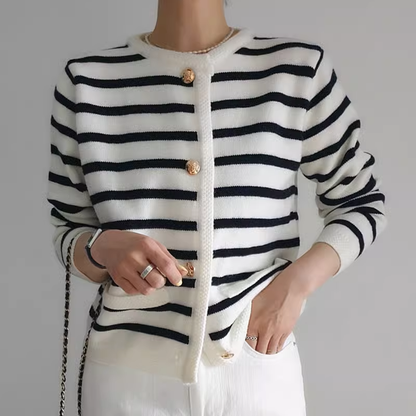 Retro black and white striped knitted cardigan jacket YM414