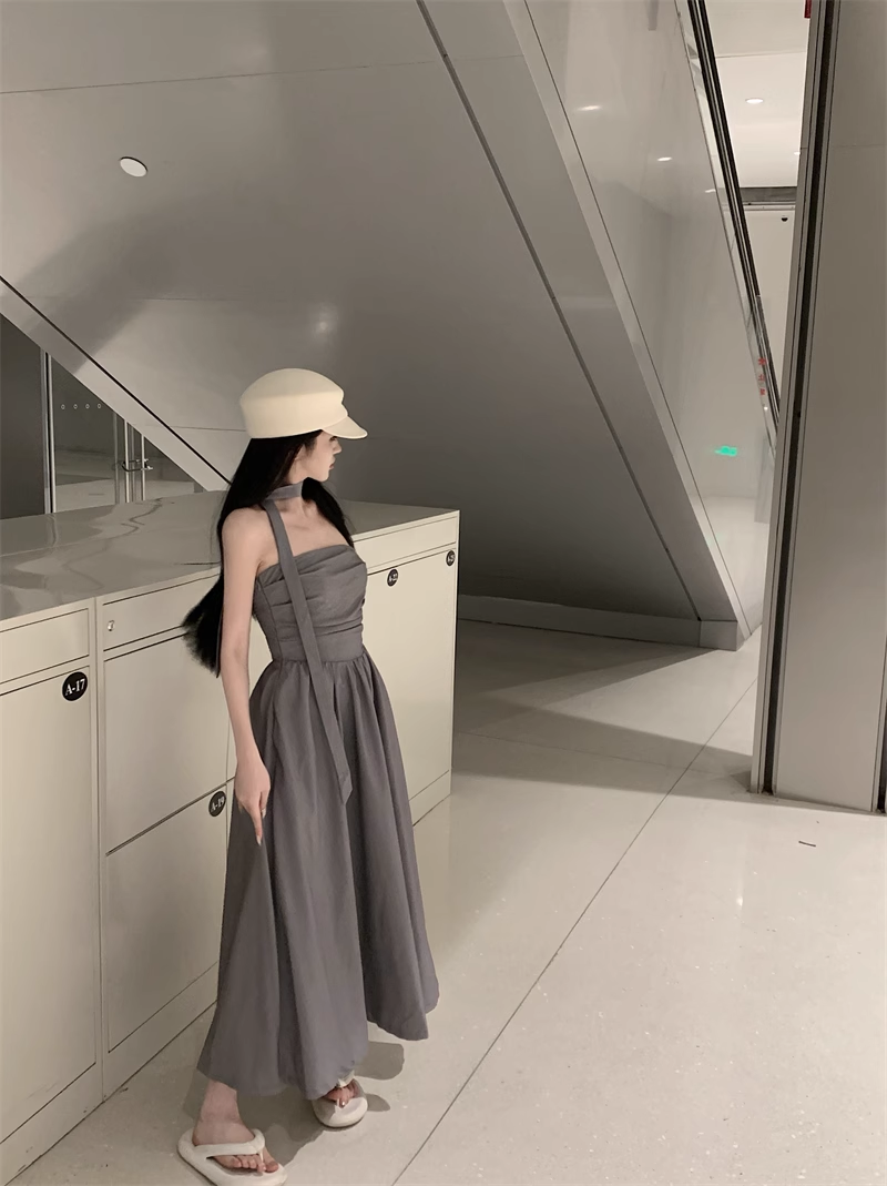 Gray strapless dress YM1917