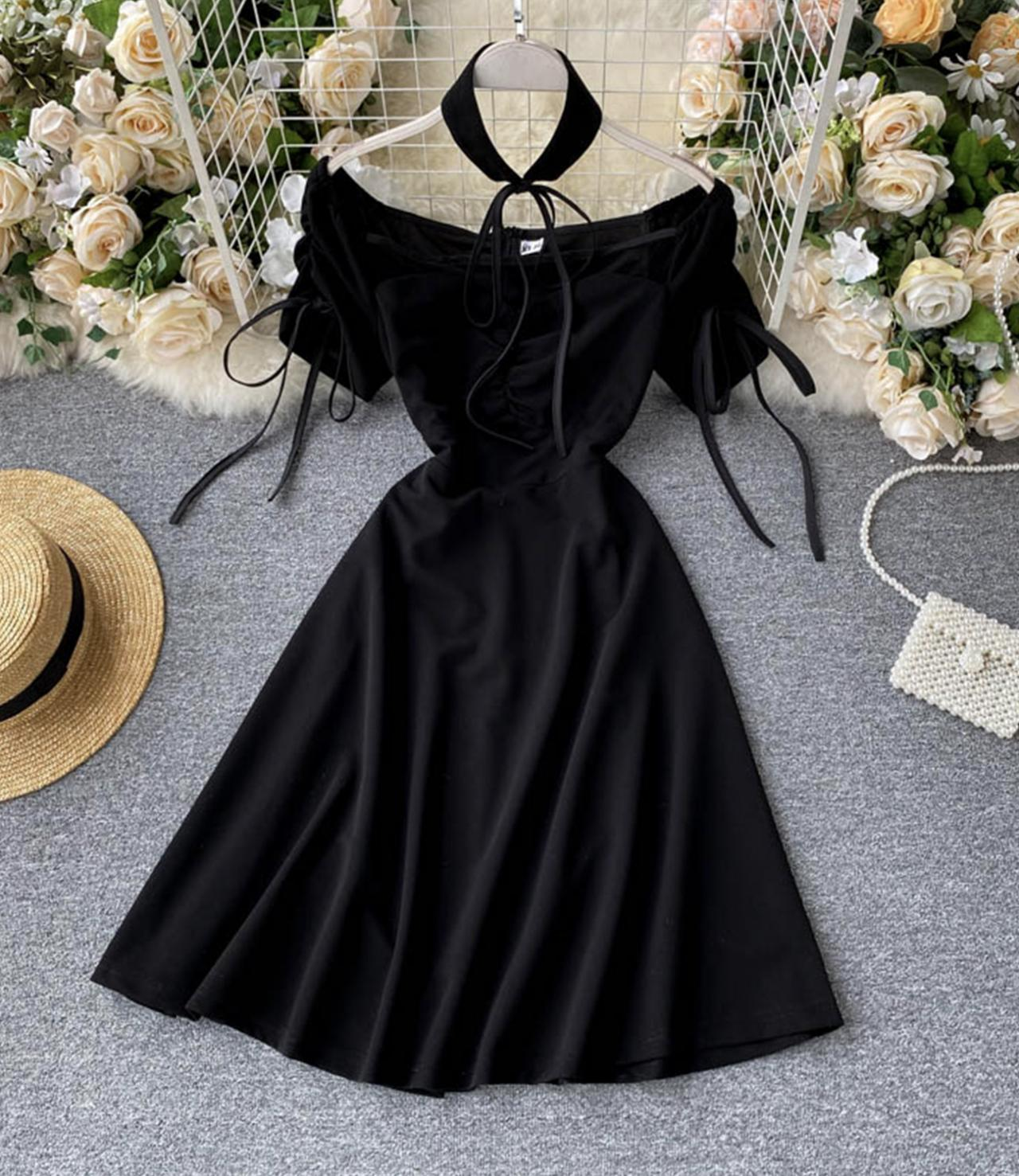 Black A line short dress fashion dress ,YM70