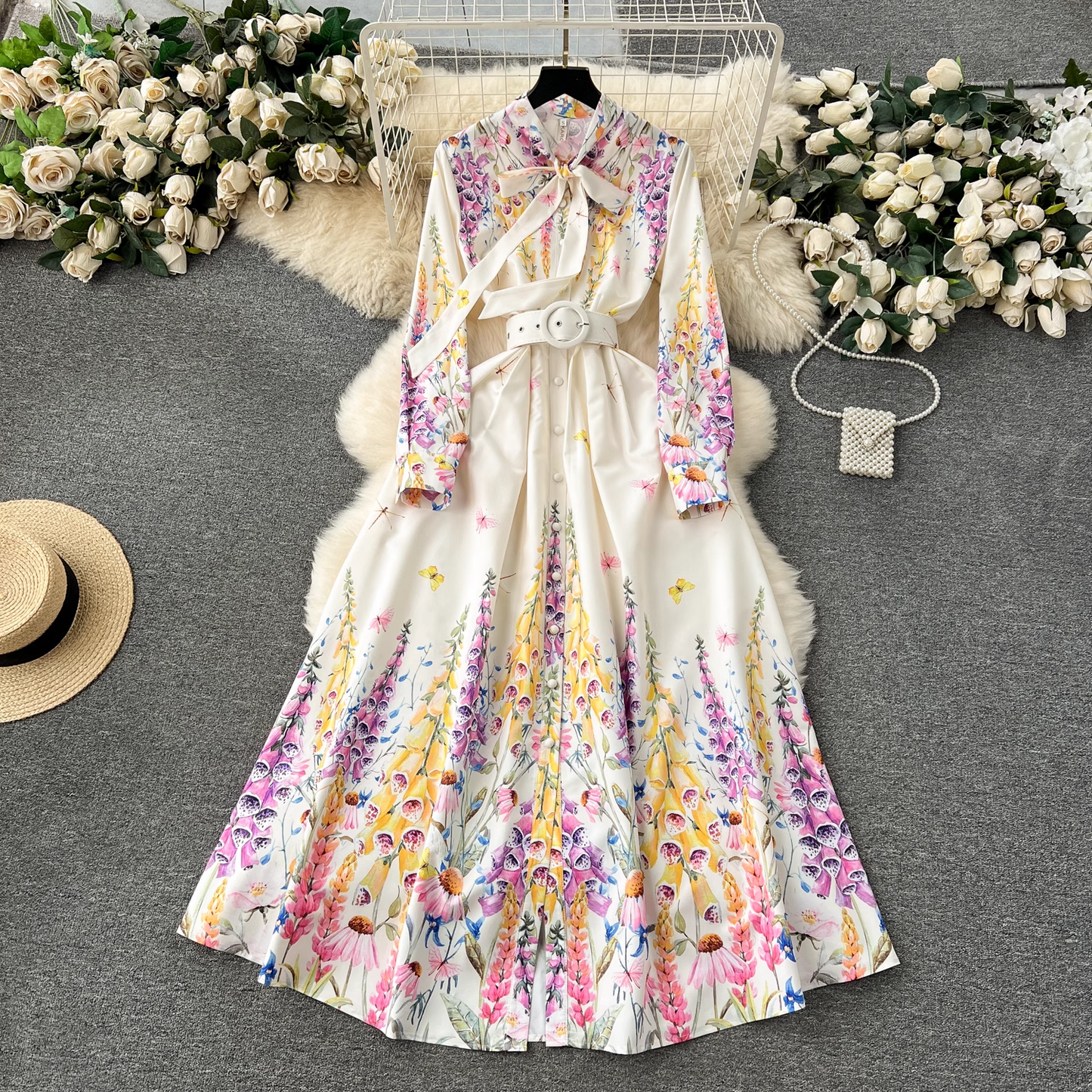 Retro palace style long printed elegant dress  YM1169