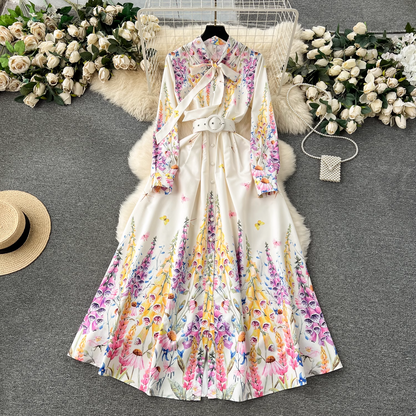 Retro palace style long printed elegant dress  YM1169