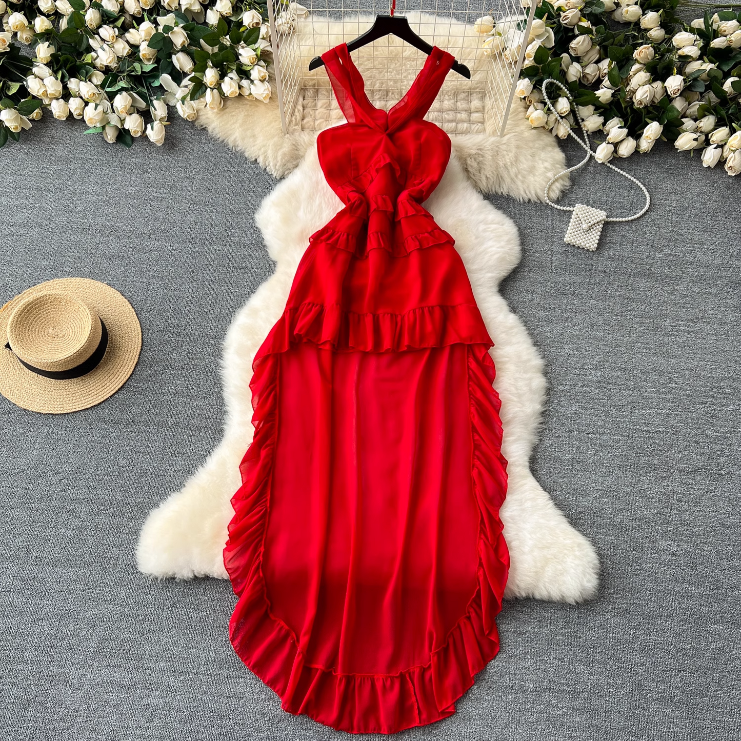 women's summer red dress YM1099